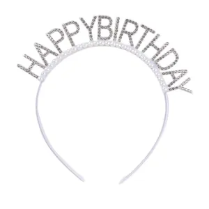 Elegante cerchietto con strass e perle Happy Birthday per feste di compleanno