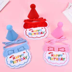 Adorable pet birthday party set with embroidered bib and matching hat for dogs