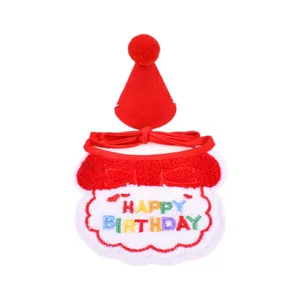 Cute embroidered pet birthday bib and hat set for cats and dogs party decoration.