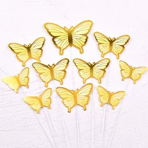 Lot de 10 décorations de gâteau papillon doré élégantes avec finition métallisée