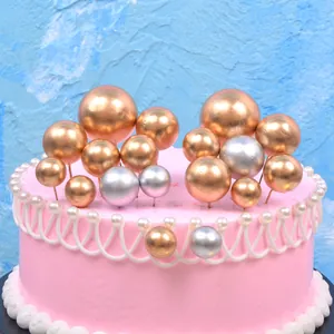 Metallic Gold Silver Cake Topper Decorative Balls For Birthday Party Baking Dessert Supplies Foam Ball Cake Picks Decoration