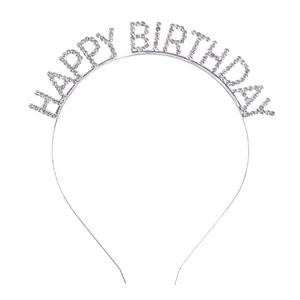 Shiny silver rhinestone HAPPY BIRTHDAY headband hair accessory for birthday party decoration