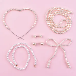 Elegant Artificial Pearl Bow Heart Cake Topper Set Romantic Baking Decoration For Birthday Mother's Day Valentine's Day Party Decor