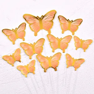 Lot de décorations pour gâteau papillon doré dégradé rose pour fête d'anniversaire