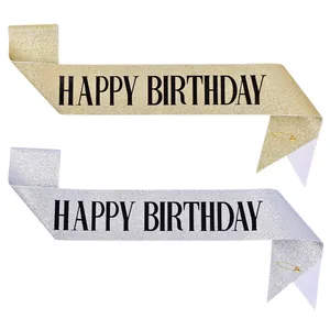 Gouden en zilveren glitter verjaardag sjerpen met Happy Birthday tekst voor feest