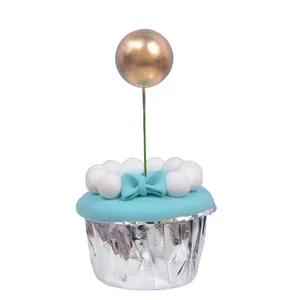 Elegant gold sphere ball cake topper decoration for birthday party and baking dessert styling