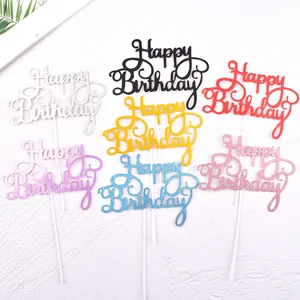 Cake Topper Joyeux Anniversaire Pailleté Décoration De Gâteau Carte D'Insertion Pour Fête D'Anniversaire Pâtisserie