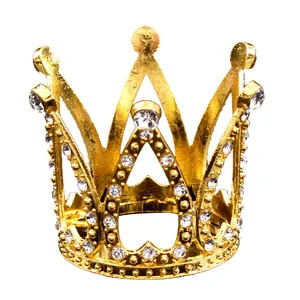 Mini couronne élégante en alliage doré avec strass brillants pour gâteau ou accessoire cheveux