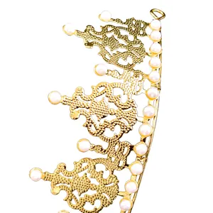 Elegante tiara de perlas doradas para decoración de tartas de cumpleaños y bodas