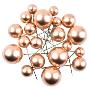 Set of 20 metallic golden ball cake toppers for birthday party baking decorations