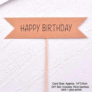 Detailed view of forest style kraft paper Happy Birthday cake topper with dimensions