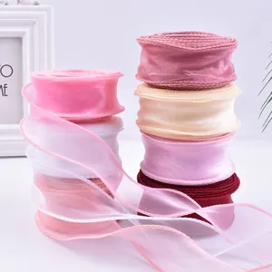 Detailed view of 4cm fishtail chiffon ribbons in various colors for gift wrapping