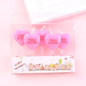 Pink Heart Birthday Candles With Happy Birthday Letters Paraffin Wax Romantic Cake Decoration Set For Party Celebration