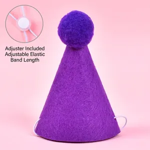 Cappello di compleanno per animali in feltro viola con fascia regolabile