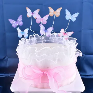 White Wave Pleated Mesh Cake Border Pink Ribbon Butterfly Birthday Wedding Bakery Cake Decorating Supplies Accessories