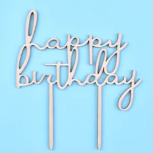 Décoration de Gâteau en Bois Minimaliste Style Ins Lettre Happy Birthday Love Décor de Gâteau Pour Anniversaire Mariage Fête