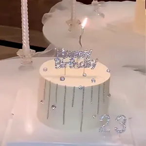 Sparkling silver rhinestone Happy Birthday cake topper set with numbers for party decor