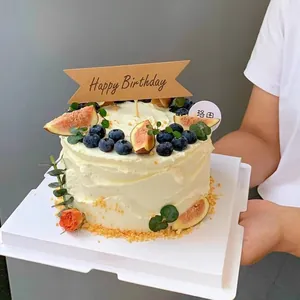 10 pcs forest style kraft paper Happy Birthday cake topper banners for party decoration