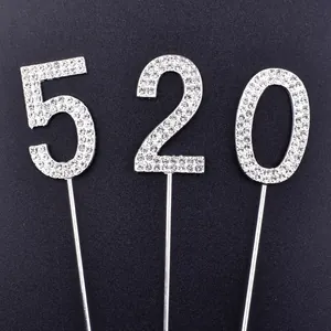 Elegant silver rhinestone number cake toppers 520 for luxury birthday cake decoration