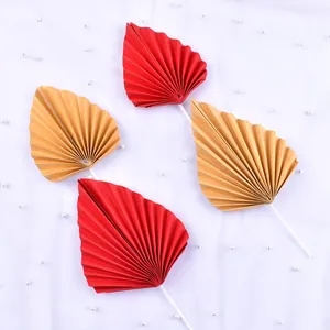 Décorations de Gâteau Éventail en Papier Rouge et Or Rétro pour Fête d'Anniversaire Table à Dessert Inserts Plissés