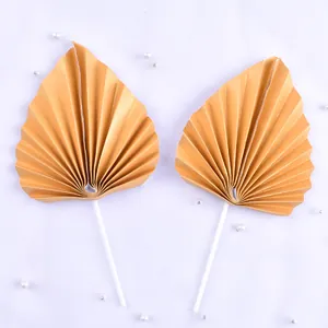Décorations de gâteau en papier doré plissé en forme de feuille pour fête d'anniversaire