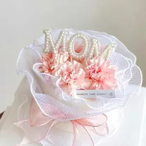 Élégant MOM Perle Artificielle Strass Décoration de Gâteau Fête des Mères Anniversaire Lettres Incrustées Décor de Cuisine