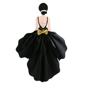 Elegant lady back view cake topper with black fabric dress for Mother's Day baking