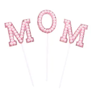 Décoration de gâteau MOM avec perles et strass élégants pour la fête des mères