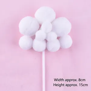Elegant white pom pom cloud cake topper decoration, approx 8cm wide and 15cm high