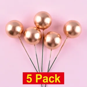 Set van 5 metallic roségouden ballen taarttoppers voor verjaardagsfeest decoraties