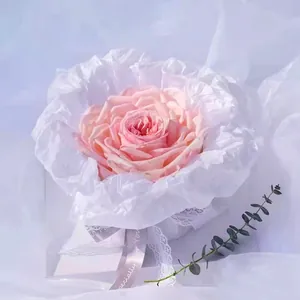 Elegant white snow pear paper wrapping sheets for pink rose bouquet cake decoration