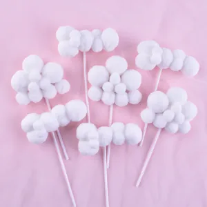 White Cloud Cake Topper 10PCS Large Pom Pom Cloud Birthday Cake Decoration Inserts For Party Celebration Children's Day