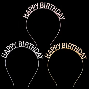 Happy Birthday Letter Headband Rhinestone Metal Party Crown Hair Hoop For Women Girls Birthday Decoration Accessories