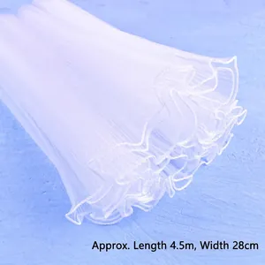 Detailed view of white wavy pleated tulle mesh fabric for elegant flower packaging