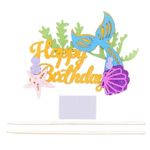 Glitzer Meerjungfrauenschwanz und Happy Birthday Ozean Thema Kuchendekoration Set