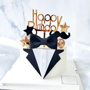 Set de decoración para tarta elegante esmoquin, pajarita y cartel Happy Birthday
