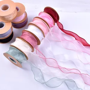 4cm Visstaart Garen Lint Golvende Rand Organza Chiffon Lint Voor Bloemboeket Verpakking DIY Ambachten Cadeau Decoratie Bakken Party Decor