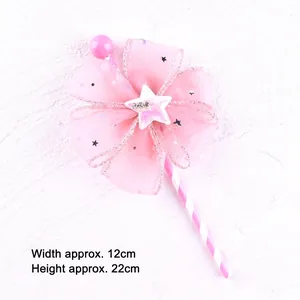 Pink mesh bow cake topper fairy wand decoration measurement, approx 12x22cm size.