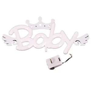LED 'Baby' neon cake topper light with crown and wings for birthday party decoration