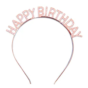 Elegant rose gold rhinestone Happy Birthday headband hair accessory for birthday party decorations