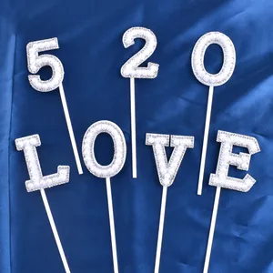 Elegant pearl rhinestone LOVE and 520 cake toppers for Valentine's Day party decoration