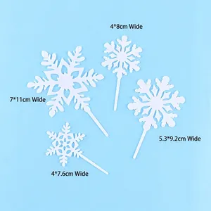 Lot de quatre décorations de gâteau flocon de neige en acrylique blanc avec dimensions