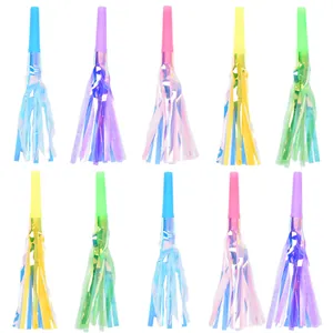 Colorful iridescent party blowouts with vibrant metallic foil tassels in a variety pack.