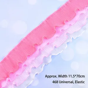 Macro detail of pink gradient pleated wave ribbon used for birthday cake decoration