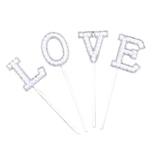Elegant LOVE letter cake toppers set with white pearls and sparkling rhinestones