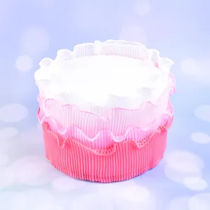 Elegant pink gradient layered wavy cake ribbon decoration with refined pleated edges