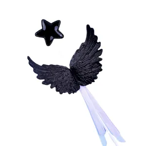 Black plastic angel wings and star cake topper set for creative party baking decoration