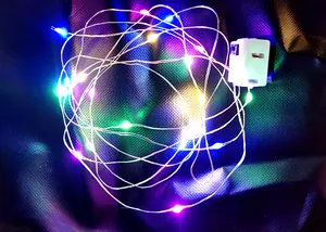Multi-colored LED copper wire fairy string lights with white battery box for decor