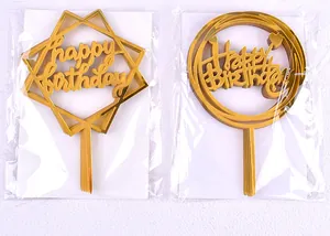 Décoration de gâteau Joyeux Anniversaire en acrylique doré miroir pour fête