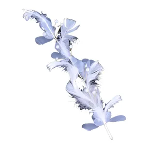 Elegant white and grey feather cake topper with pearls for wedding cake decoration